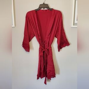 Elegant Red Wrap Robe with Soft Shawl Collar
